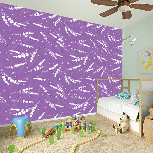 Purple And White Lavender Pattern Print Wall Sticker