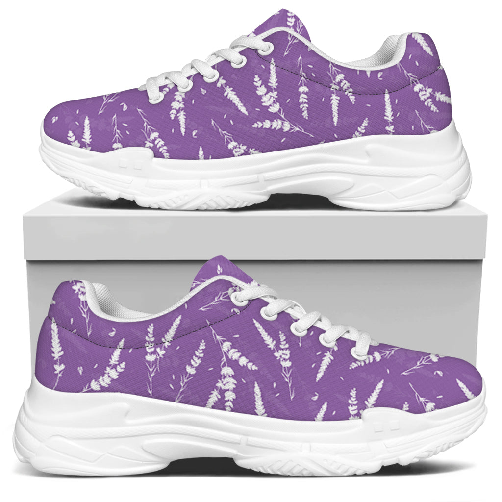 Purple And White Lavender Pattern Print White Chunky Shoes