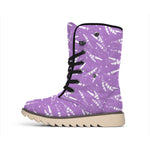 Purple And White Lavender Pattern Print Winter Boots