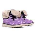 Purple And White Lavender Pattern Print Winter Boots