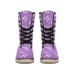 Purple And White Lavender Pattern Print Winter Boots