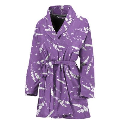 Purple And White Lavender Pattern Print Women's Bathrobe