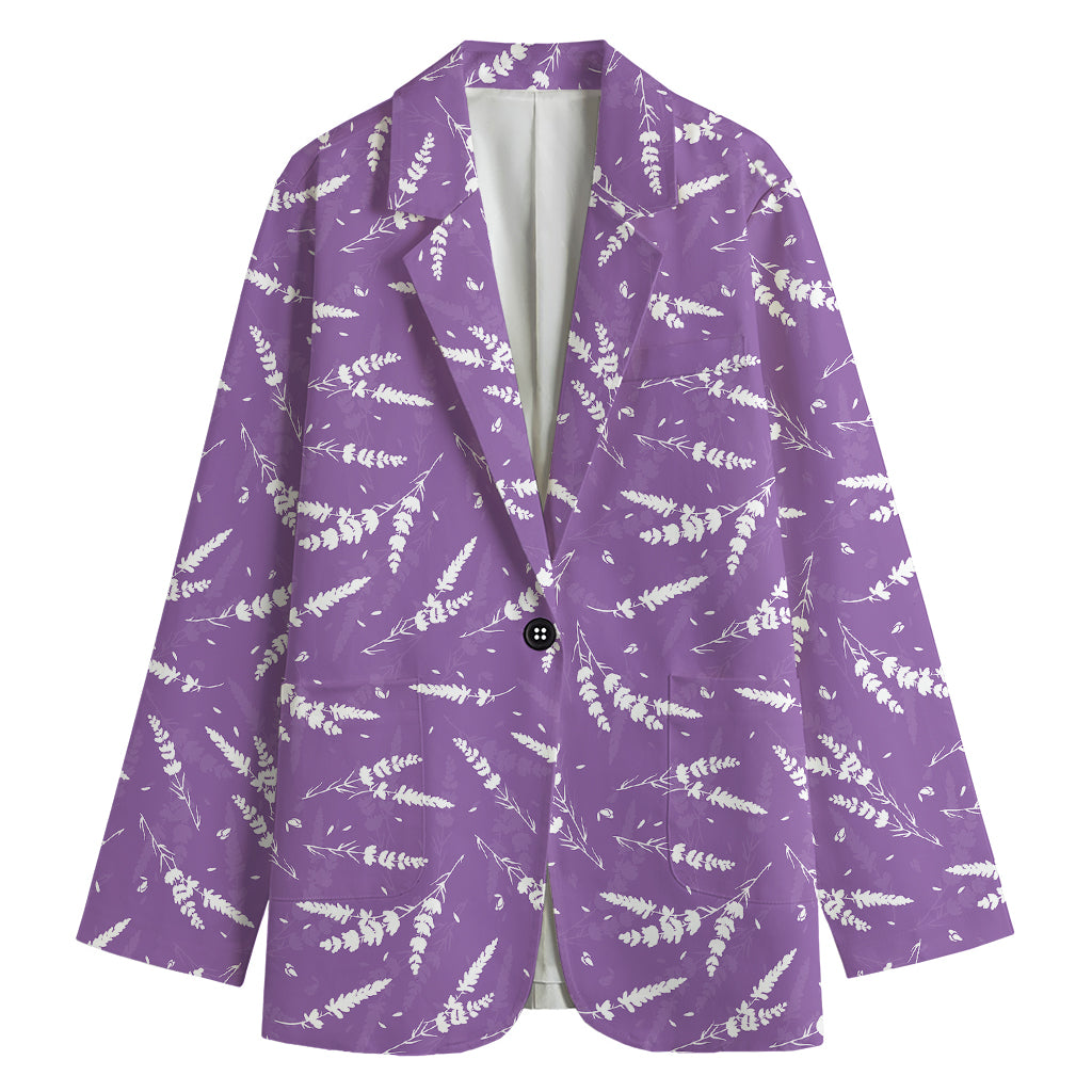 Purple And White Lavender Pattern Print Women's Blazer