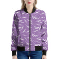 Purple And White Lavender Pattern Print Women's Bomber Jacket
