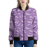 Purple And White Lavender Pattern Print Women's Bomber Jacket