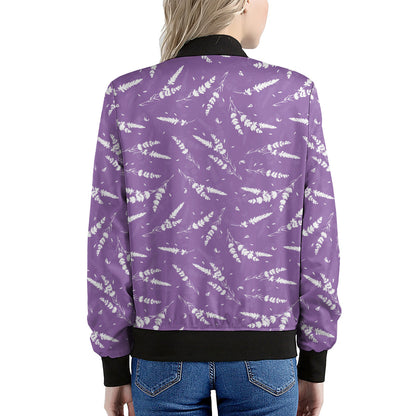Purple And White Lavender Pattern Print Women's Bomber Jacket