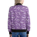 Purple And White Lavender Pattern Print Women's Bomber Jacket