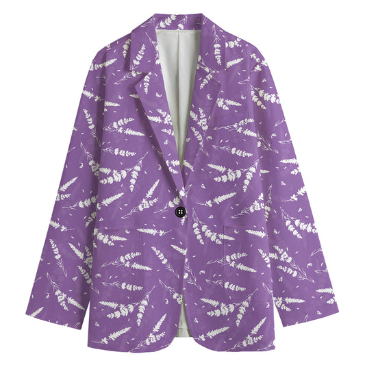 Purple And White Lavender Pattern Print Women's Cotton Blazer
