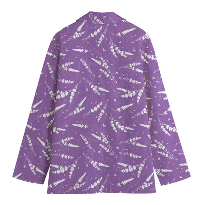 Purple And White Lavender Pattern Print Women's Cotton Blazer