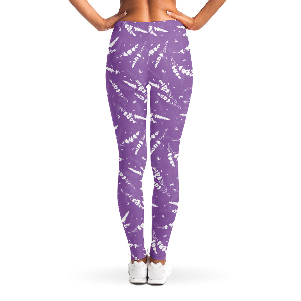 Purple And White Lavender Pattern Print Women's Leggings