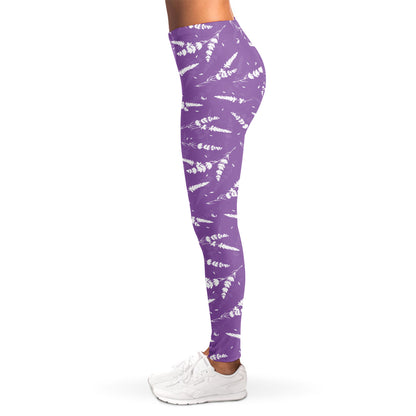 Purple And White Lavender Pattern Print Women's Leggings