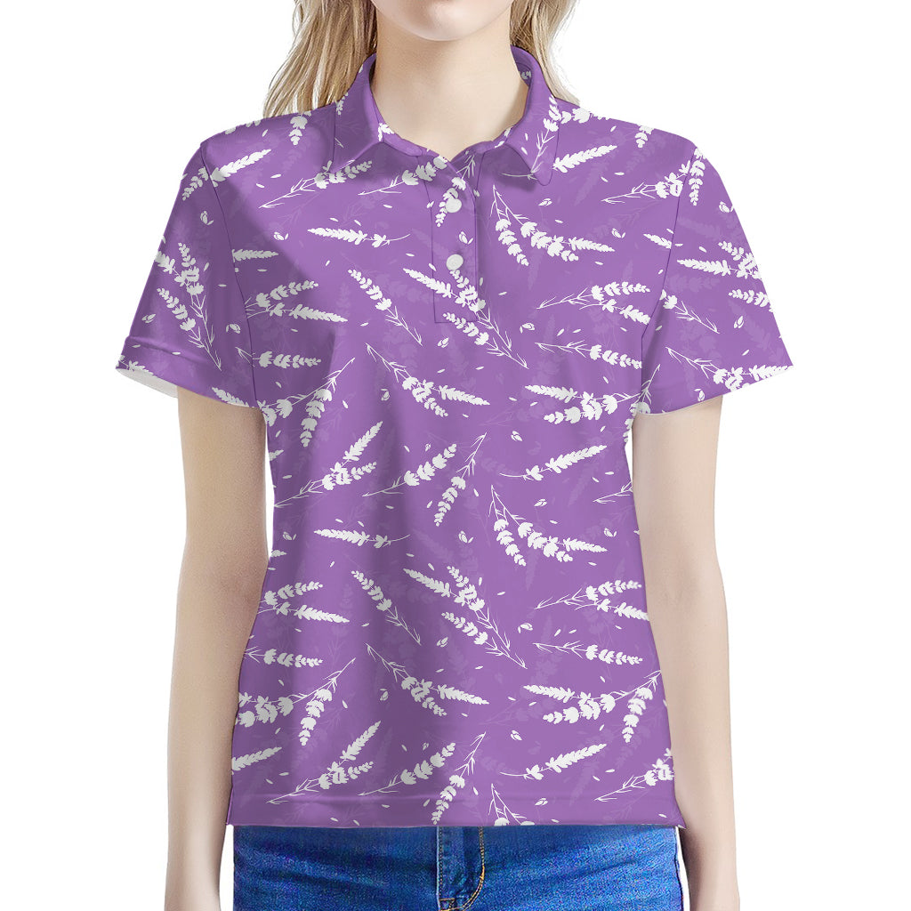 Purple And White Lavender Pattern Print Women's Polo Shirt