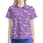 Purple And White Lavender Pattern Print Women's Polo Shirt