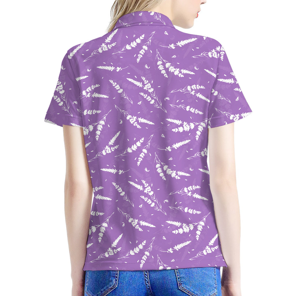 Purple And White Lavender Pattern Print Women's Polo Shirt