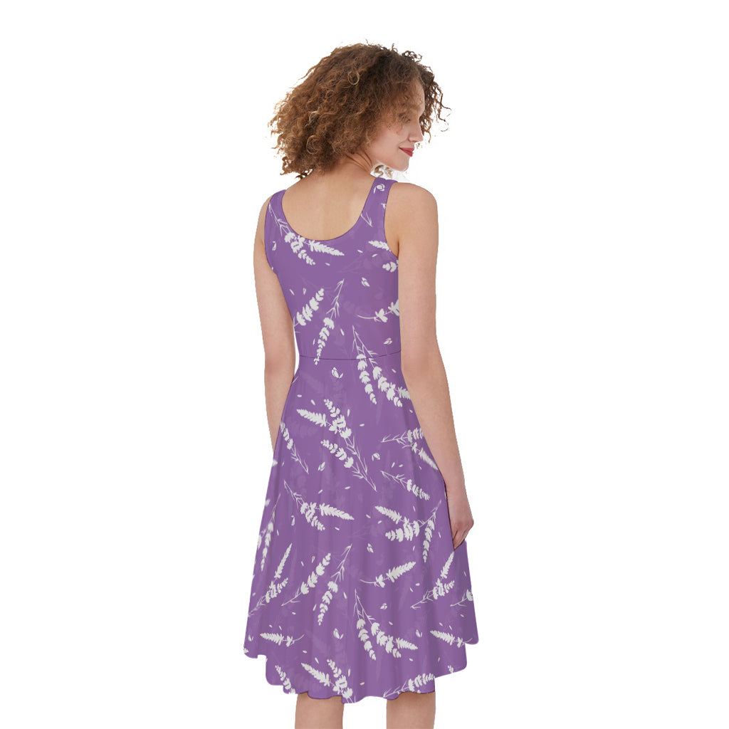 Purple And White Lavender Pattern Print Women's Sleeveless Dress