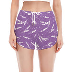 Purple And White Lavender Pattern Print Women's Split Running Shorts