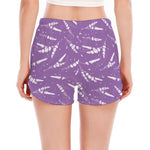 Purple And White Lavender Pattern Print Women's Split Running Shorts