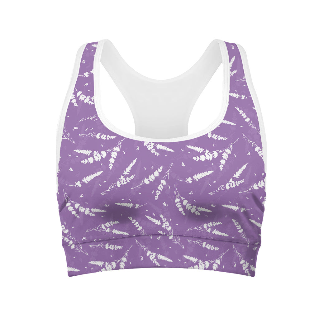 Purple And White Lavender Pattern Print Women's Sports Bra