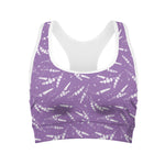 Purple And White Lavender Pattern Print Women's Sports Bra