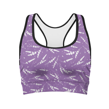 Purple And White Lavender Pattern Print Women's Sports Bra