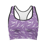 Purple And White Lavender Pattern Print Women's Sports Bra