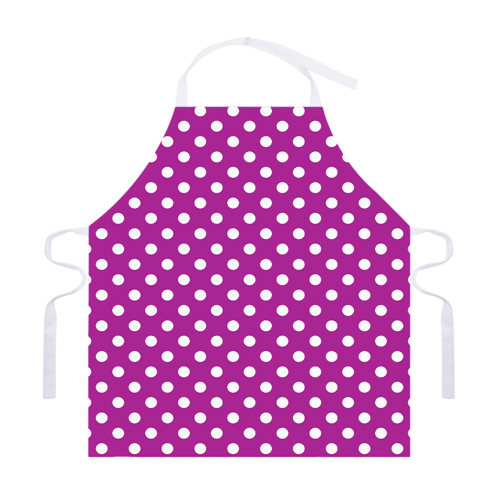 Purple And White Polka Dot Pattern Print Adjustable Apron