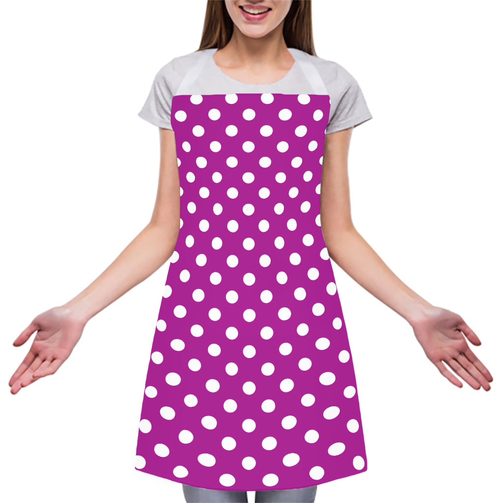 Purple And White Polka Dot Pattern Print Adjustable Apron