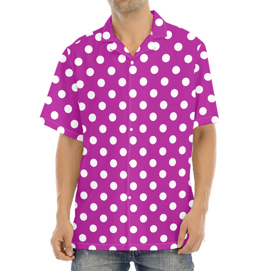 Purple And White Polka Dot Pattern Print Aloha Shirt
