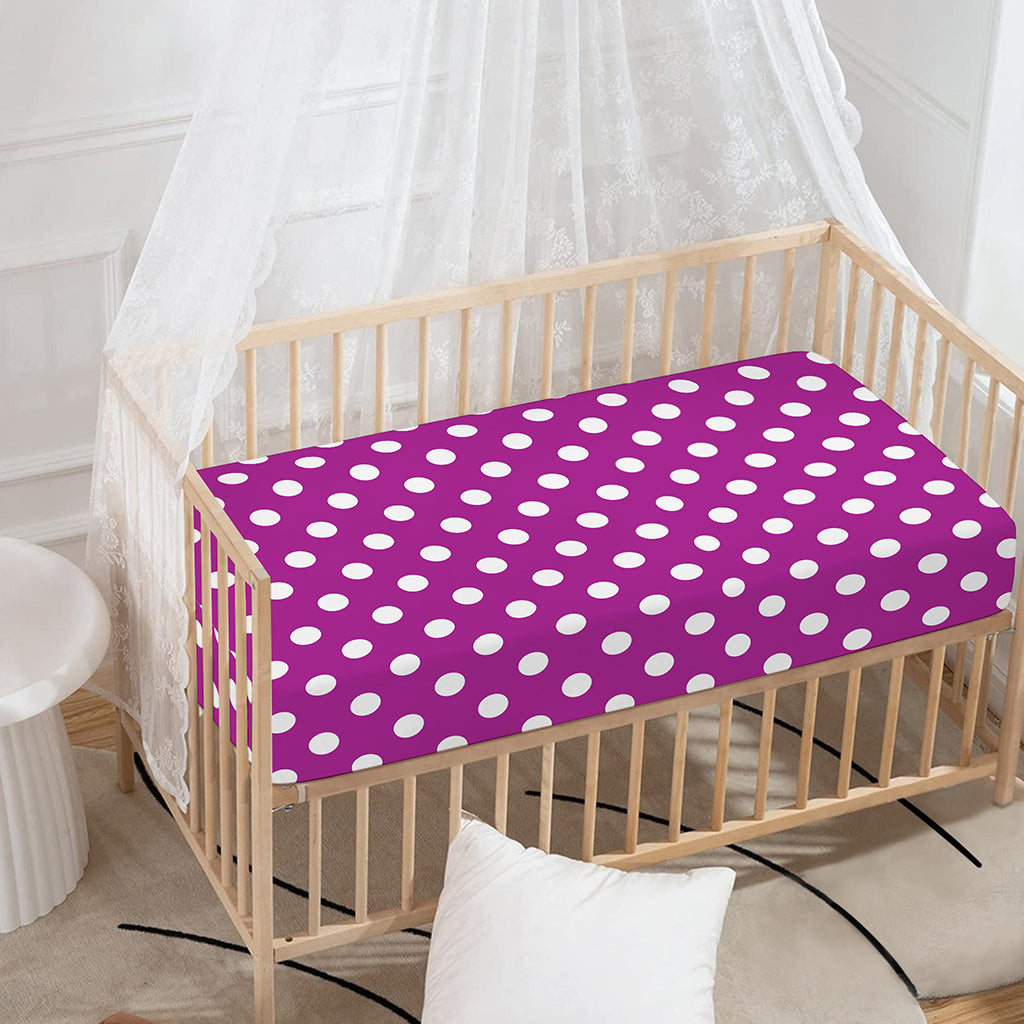 Purple And White Polka Dot Pattern Print Baby Crib Sheet