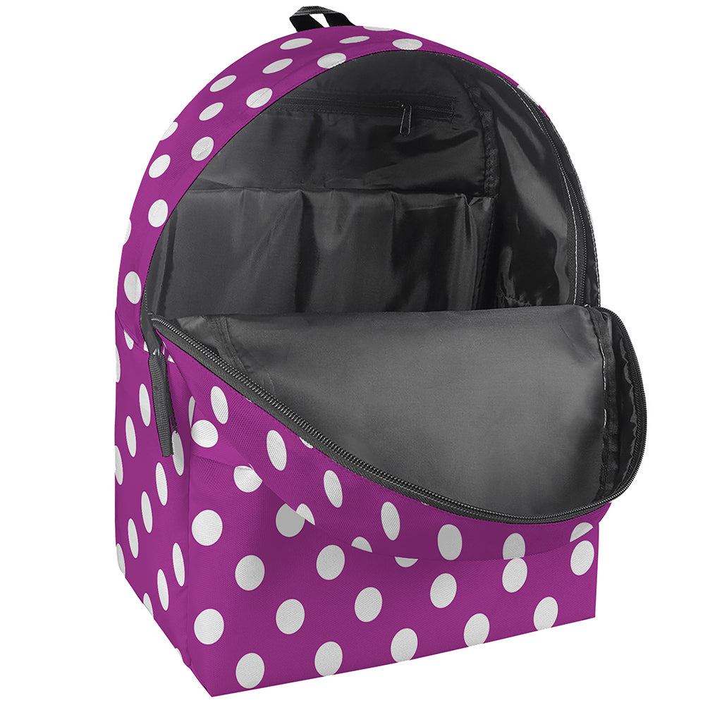 Purple And White Polka Dot Pattern Print Backpack