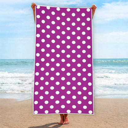 Purple And White Polka Dot Pattern Print Beach Towel