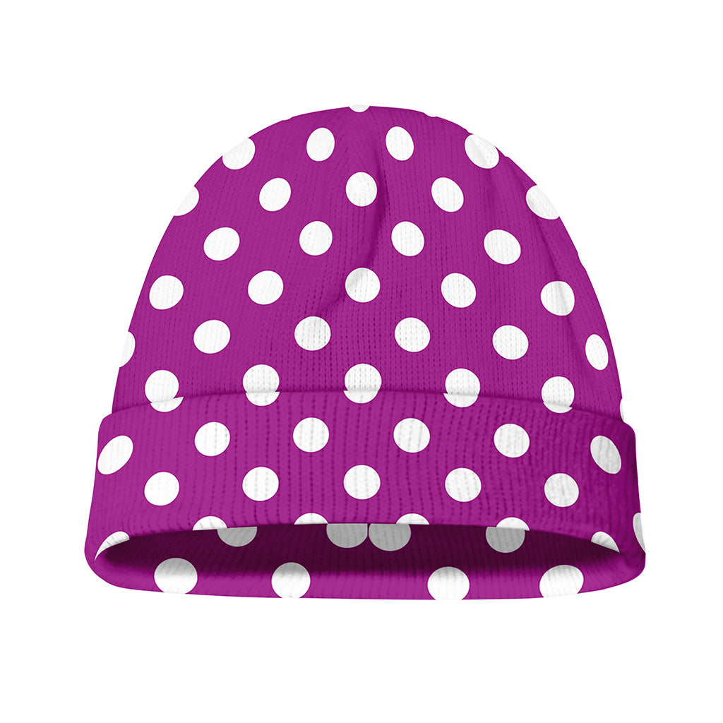 Purple And White Polka Dot Pattern Print Beanie