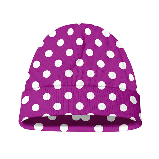 Purple And White Polka Dot Pattern Print Beanie