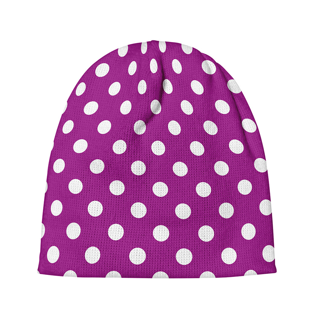 Purple And White Polka Dot Pattern Print Beanie