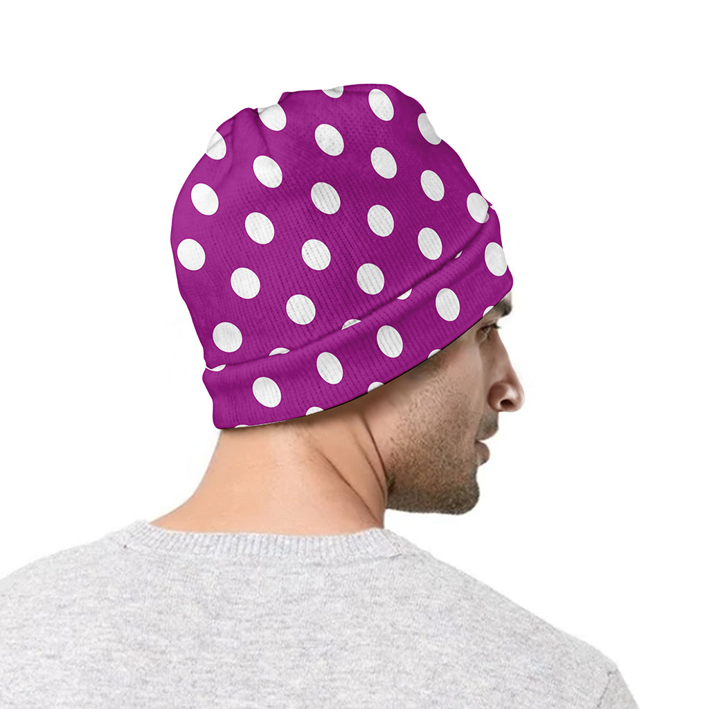 Purple And White Polka Dot Pattern Print Beanie