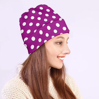 Purple And White Polka Dot Pattern Print Beanie