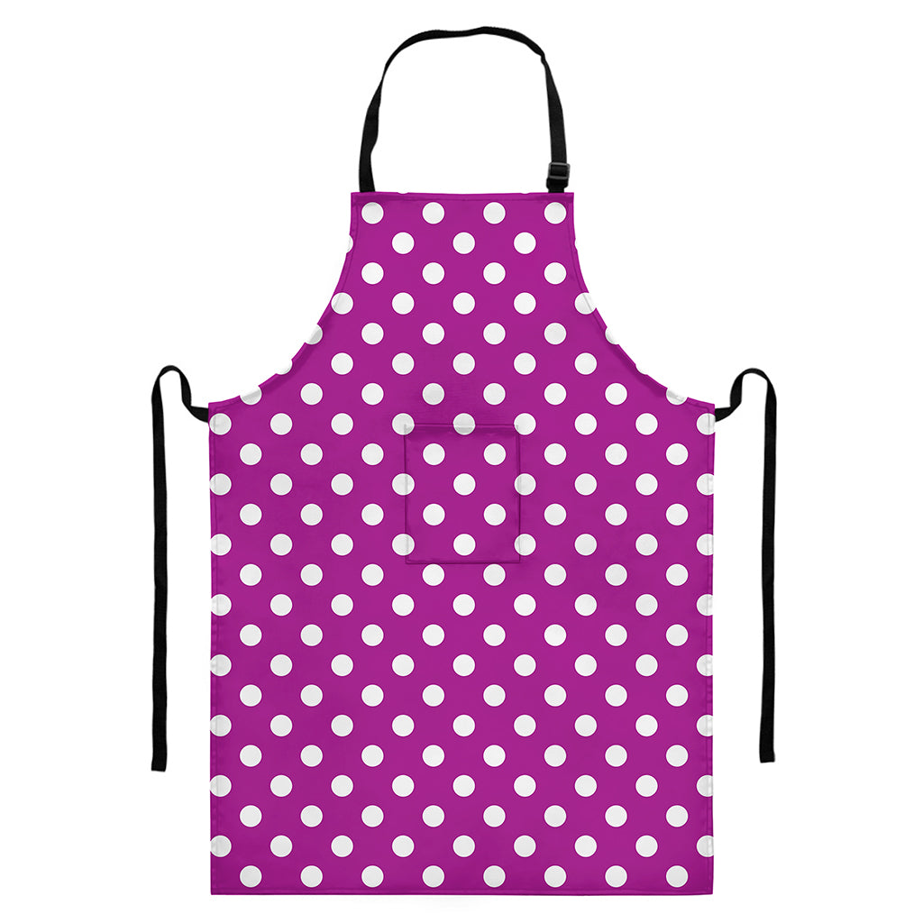 Purple And White Polka Dot Pattern Print Bib Apron With Pocket