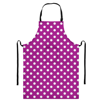 Purple And White Polka Dot Pattern Print Bib Apron With Pocket