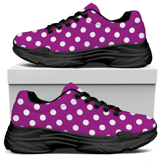 Purple And White Polka Dot Pattern Print Black Chunky Shoes