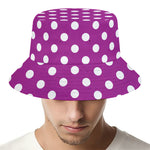 Purple And White Polka Dot Pattern Print Bucket Hat