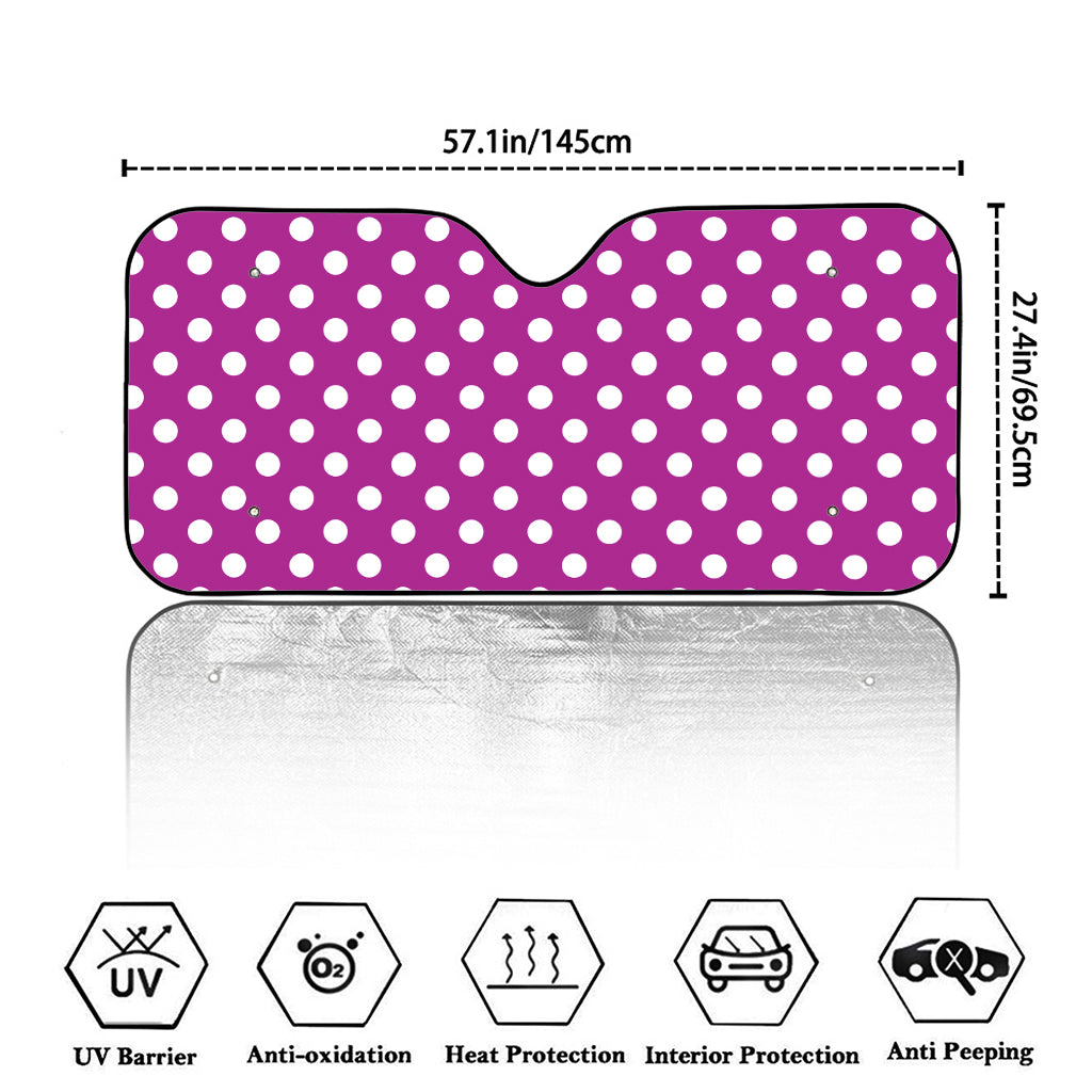 Purple And White Polka Dot Pattern Print Car Windshield Sun Shade