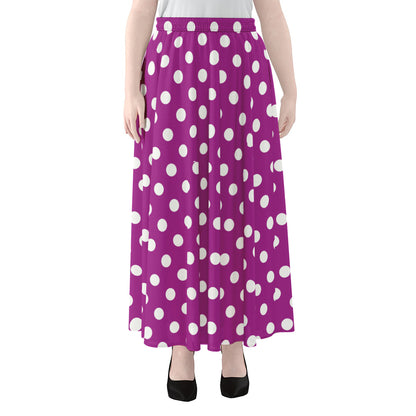 Purple And White Polka Dot Pattern Print Chiffon Maxi Skirt