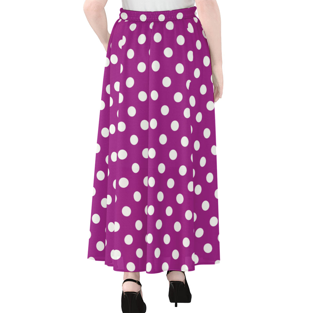 Purple And White Polka Dot Pattern Print Chiffon Maxi Skirt