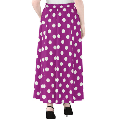 Purple And White Polka Dot Pattern Print Chiffon Maxi Skirt