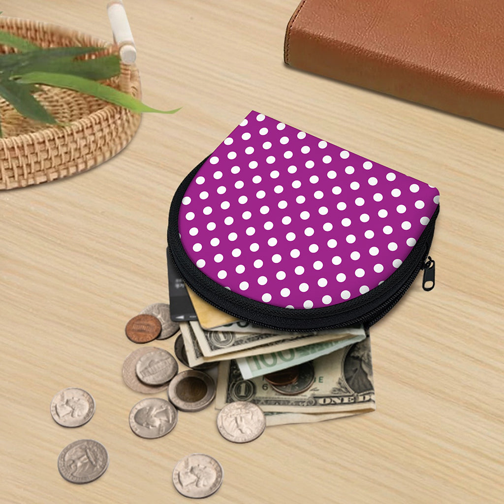 Purple And White Polka Dot Pattern Print Coin Purse