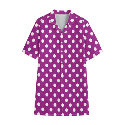 Purple And White Polka Dot Pattern Print Cotton Hawaiian Shirt