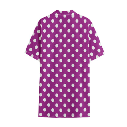 Purple And White Polka Dot Pattern Print Cotton Hawaiian Shirt