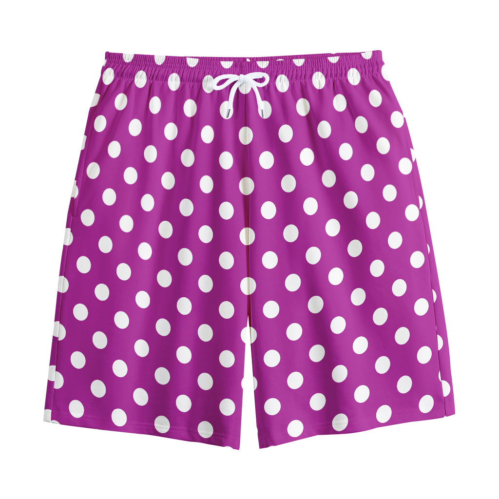Purple And White Polka Dot Pattern Print Cotton Shorts