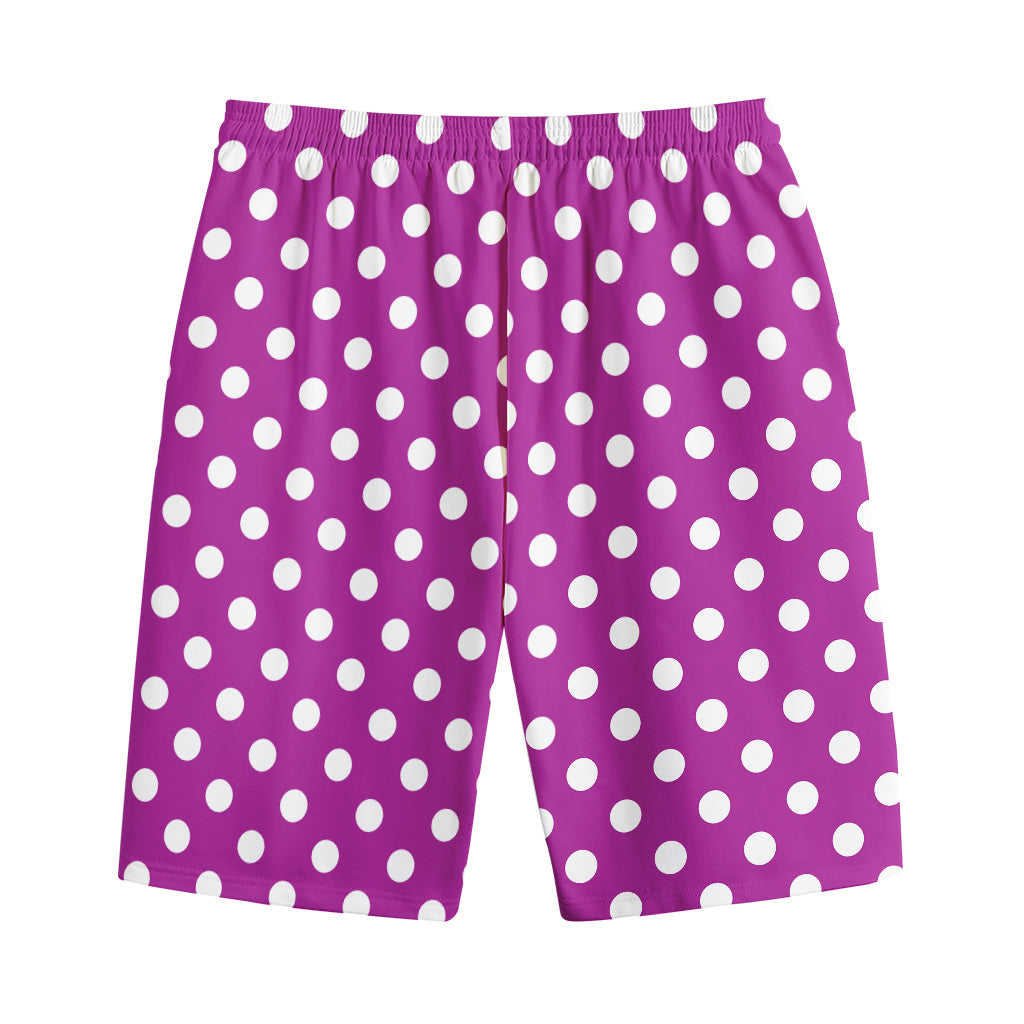 Purple And White Polka Dot Pattern Print Cotton Shorts