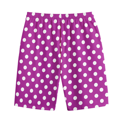 Purple And White Polka Dot Pattern Print Cotton Shorts